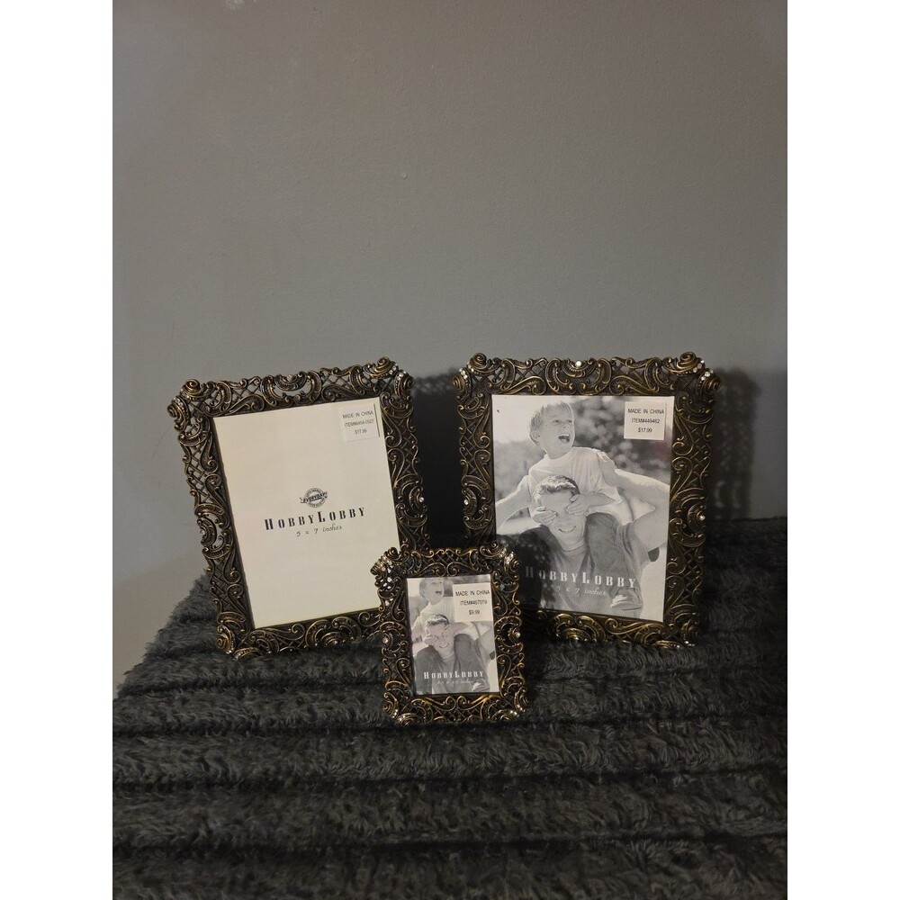 3 Hobby Lobby Ornate Bronze-Colored Filigree Design W/Crystal Embellishments